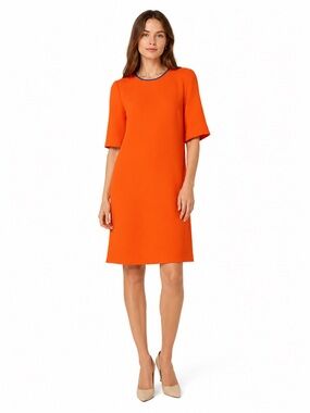 LK Bennett Orange Shift Dress Blue Trim Elbow Sleeve Sheath Dress Women’s Sz 4